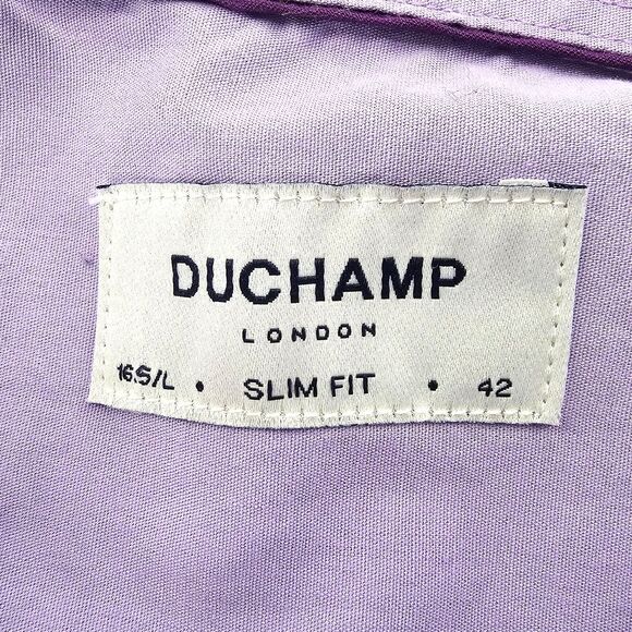 Duchamp Slim Fit Gingham Dress Shirt Purple Size 16.5/L - Picture 5 of 7